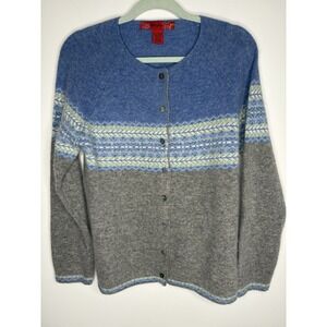 VTG Skyr Womens Cardigan L Lambswool Angora Fair Isle Nordic Sweater Y2K Preppy